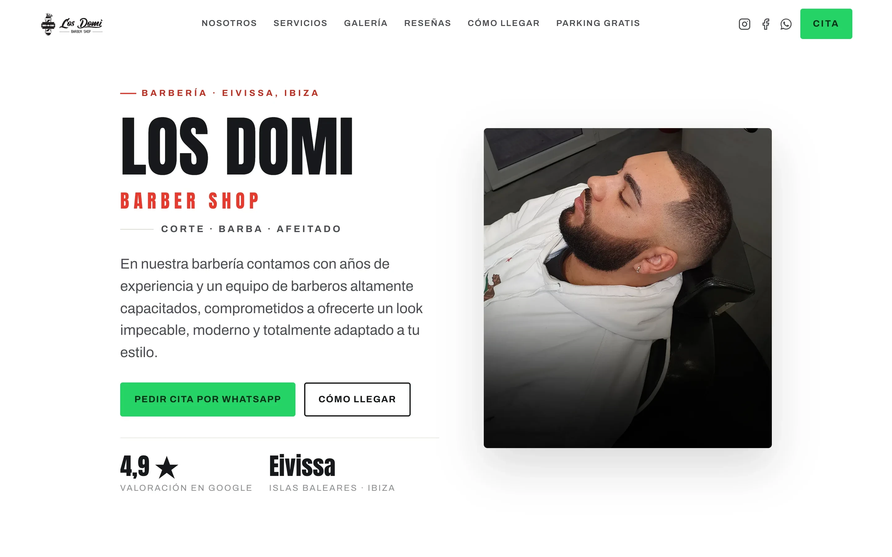 Web de Los Domi Barber Shop, barbería en Ibiza